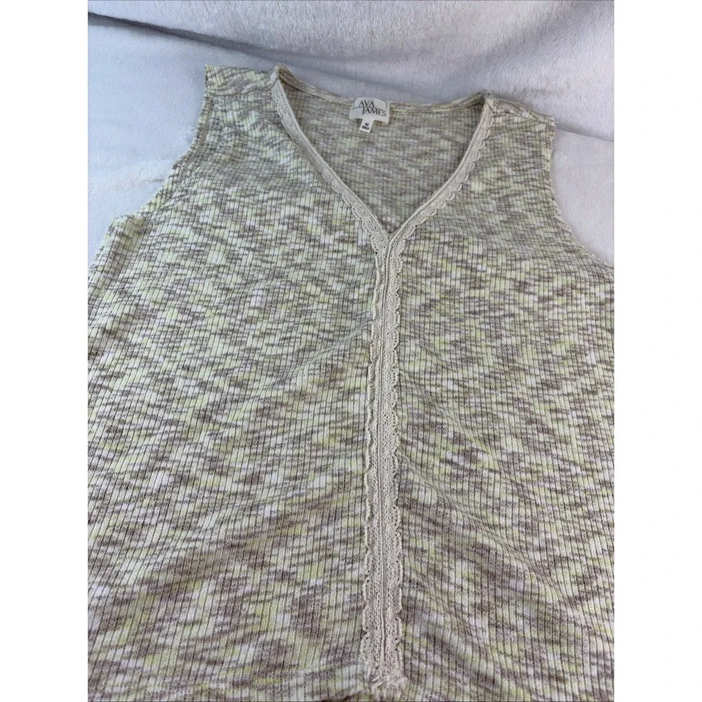 Ava James Variegated Knit Sweater Vest Sleeveless Top Lace Trim Med Soft Girl